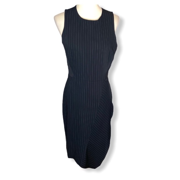 WHBM Black Sleeveless Pinstripe Sheath Dress Sz 6 - Picture 4 of 10